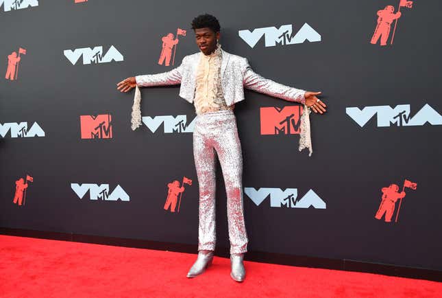 Lil Nas X wears a suit by Christian Cowen for the 2019 MTV Video Music Awards at the Prudential Center in Newark, New Jersey on August 26, 2019. 