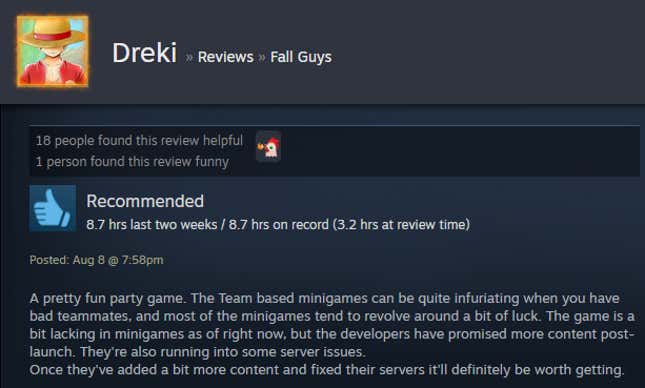 Steam community save Fall Guys after devs pleaded to stop 'review