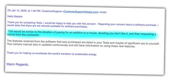 Image for article titled Tesla Owner Who Butt-Dialed A $4,000 Upgrade Hasn't Gotten A Refund So Far And Tesla's Handling This All Wrong