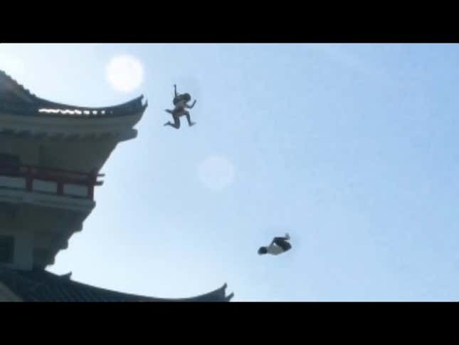 Japanese Schoolgirl Ninja Jumping Off Buildings
