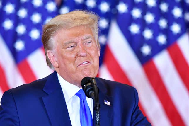 US President Donald Trump speaks during election night in the East Room of the White House in Washington, DC, early on November 4, 2020.