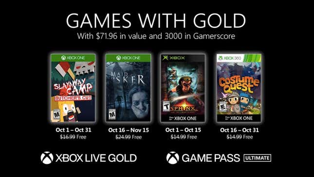 The list of October 2020's Xbox Live Games with Gold