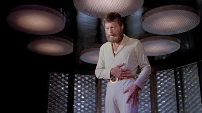 Bones’ disdain for being back aboard a Starfleet vessel is only matched by the bushiness of his beard and chest hair.