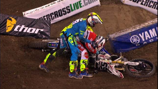 Supercross Racers Get In A Fight Right In The Middle Of A Race