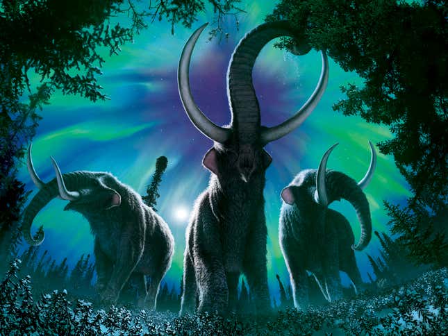 Artistic rendering of mastodons. 