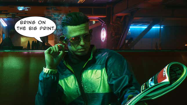 Image for article titled Phew, Cyberpunk 2077 Will Let You Embiggen Its Tiny Subtitles