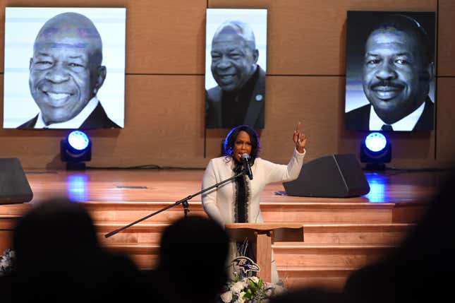 Maya Rockeymoore Cummings speaks during funeral services for late U.S. Representative Elijah Cummings (D-Md.) at the New Psalmist Baptist Church Oct. 25, 2019, in Baltimore.