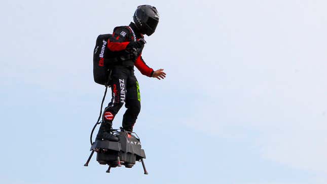 Image for article titled Flyboard Inventor Fails to Cross the English Channel, Falls Into Water