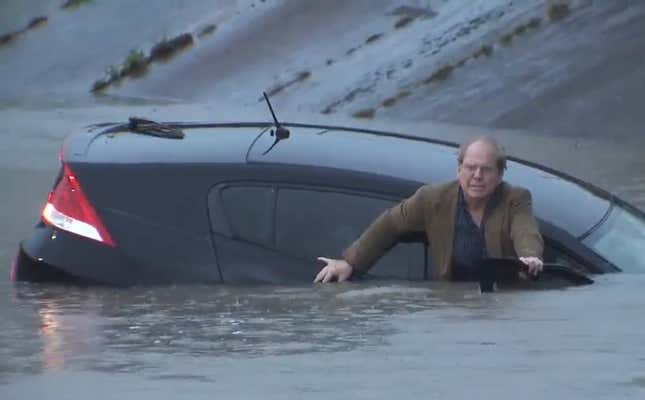 Watch This Annoyed Reporter Rescue A Man From A Sinking Car On Live TV