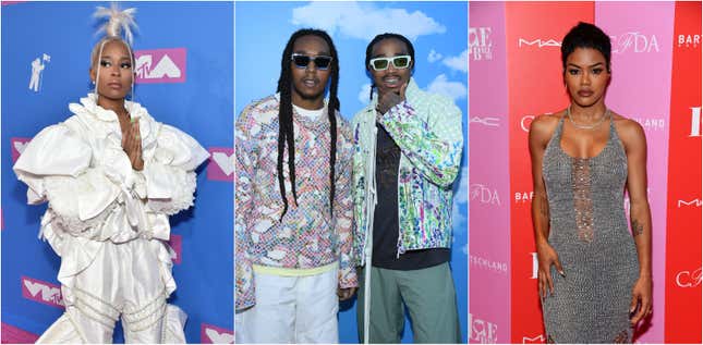 Rapper Dej Loaf, left, Takeoff and Quavo of Migos, R&amp;B singer Teyana Taylor