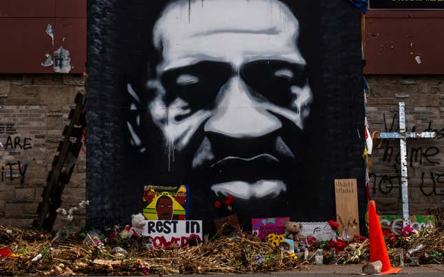 A memorial for George Floyd at the site where he was killed in Minneapolis, Minnesota. 