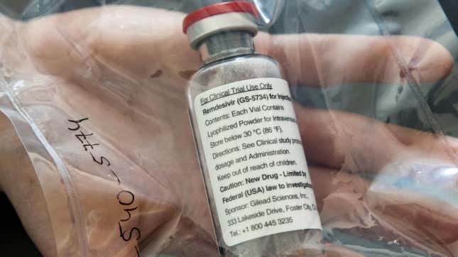 A vial of the drug Remdesivir, which is given via IV. 