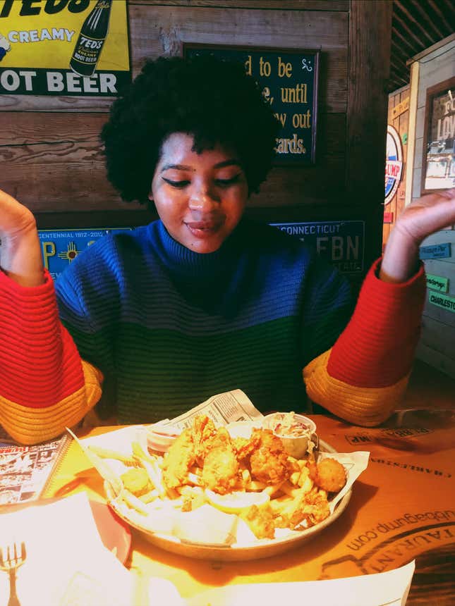 My platter of food looks radioactive from this angle.