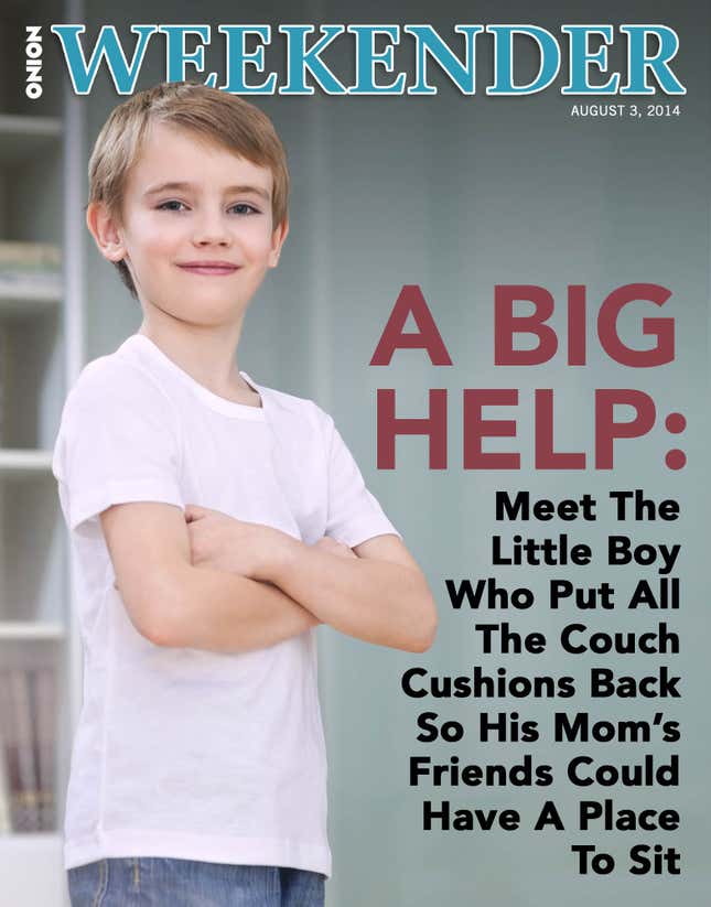 Image for article titled A Big Help: Meet The Little Boy Who Put All The Couch Cushions Back So His Mom’s Friends Could Have A Place To Sit
