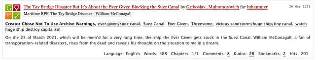Image for article titled Yes, People Are Writing Horny Fanfic About the Suez Canal and the Ever Given