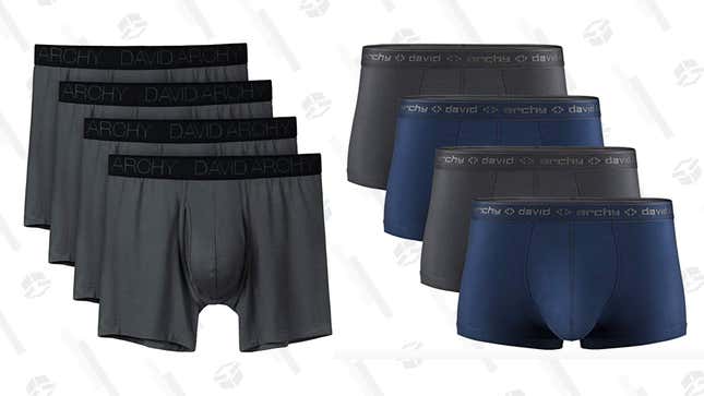 David Archy Men’s Micro Modal Trunks (4-Pack) | $25 | Amazon
David Archy Men’s Breathable Bamboo Rayon Boxer Briefs | $25 | Amazon