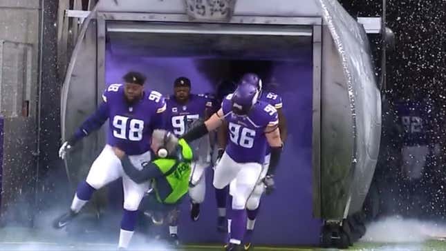 Vikings Plowing Over Fox Sound Guy, In Extreme Slow Motion
