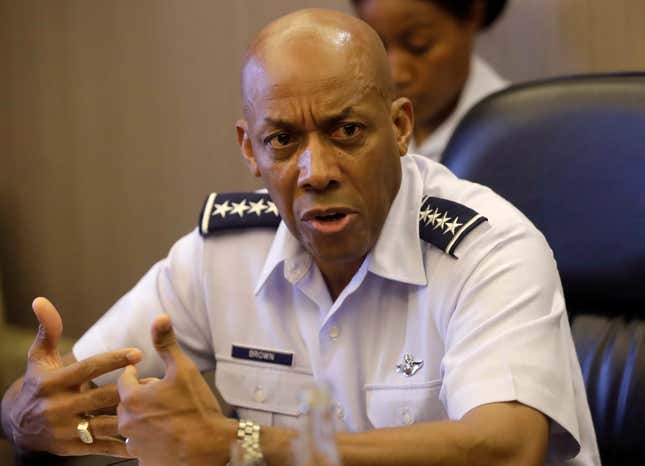 Gen. Charles Q. Brown, Jr., commander of the U.S. Pacific Air Force talks to a select group of journalists during the course of his visit to the Philippines in suburban Pasay city, south of Manila, Philippines. 