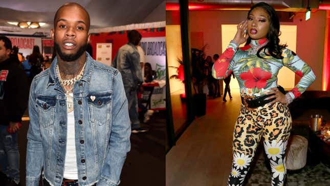 Tory Lanez attends day two of the 2018 BET Awards Radio Remotes on June 23, 2018 in Los Angeles, California. ; Megan Thee Stallion attends A Celebration of The Fearless Women in Music on December 11, 2019 in Los Angeles, California.