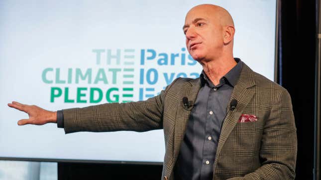 Amazon CEO Jeff Bezos announcing the Climate Pledge in September of last year. 