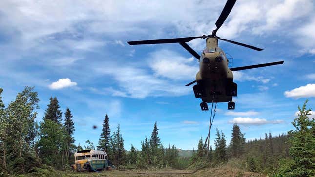 Image for article titled The Bus From &#39;Into The Wild&#39; Has Been Removed By Alaska National Guard Chinook