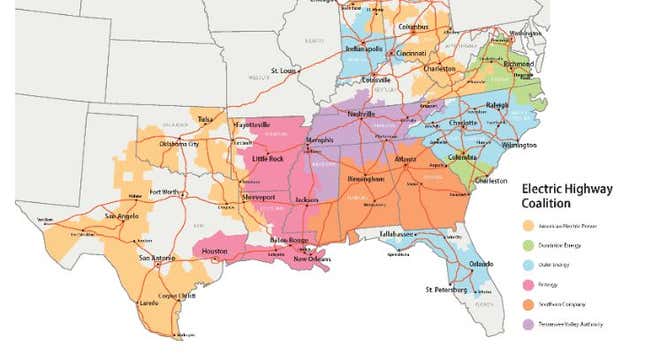 Image for article titled Six Utilities Companies Join Up To Create A Massive Cross-Country EV Network