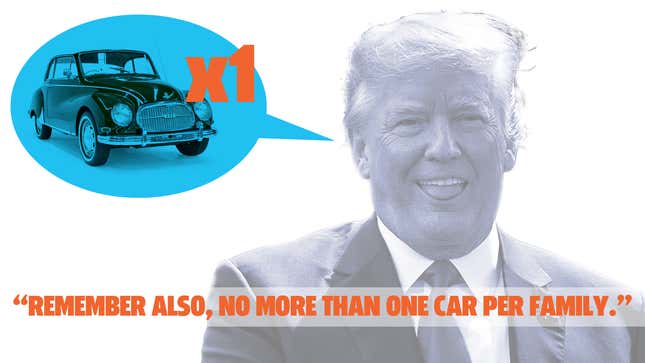 Image for article titled Trump Reaches Out Directly To Us Gearheads And May Be Advocating One Car Per Family But It&#39;s Hard To Tell