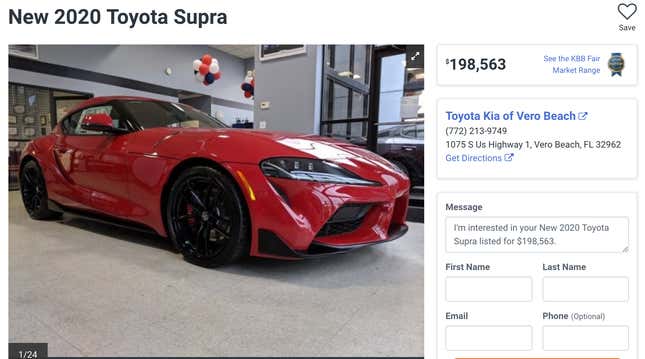 Image for article titled Here&#39;s a 2020 Toyota Supra Marked Up to Nearly $200,000