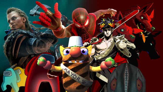 Clockwise from upper left: Assassin’s Creed Valhalla (Image: Ubisoft), Spider-Man: Miles Morales (Image: Sony Interactive Entertainment), Hades (Image: Supergiant Games), The Haunted PS1 Demo Disc (Image: Haunted PS1), Bugsnax (Image: Young Horses), Among Us (Image: Innersloth)