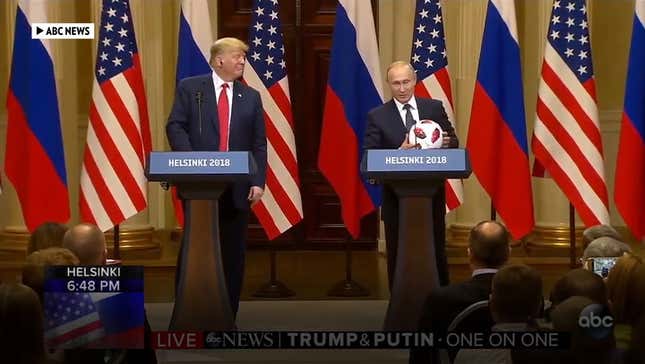 Putin Gives Trump Soccer Ball, Sort of Addresses Pee Tape