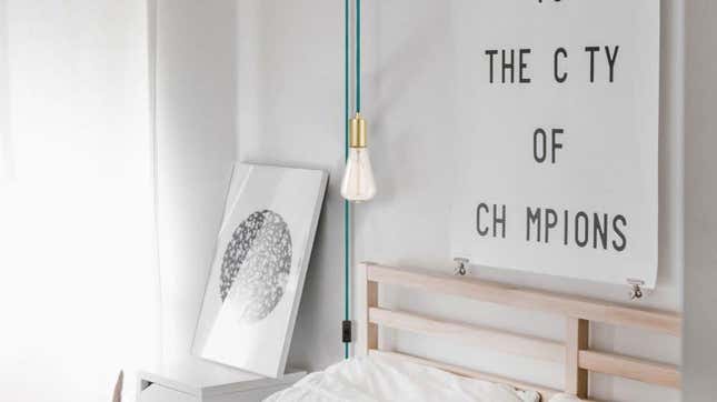 You can plug this pendant light into a normal outlet, then use hooks (sold separately) to hang it wherever and however you’d like.
