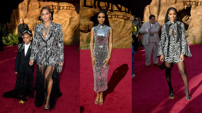 Image for article titled All the Animal Print, Metallics, Feathers and Beyoncé at The Lion King Premiere