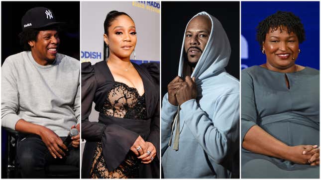 Jay-Z  on January 23, 2019 in New York City; Tiffany Haddish  on December 03, 2019 in Beverly Hills, Calif.; Common  in Paris on September 14, 2019; Stacey Abramson April 11, 2019 in New York City.