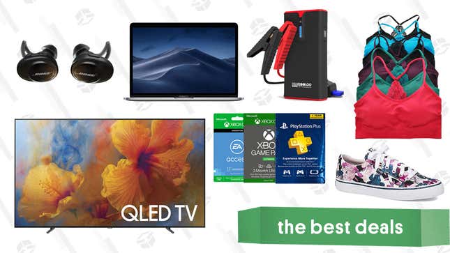 Image for article titled Thursday&#39;s Best Deals: Samsung 65&quot; QLED TV, Bralette Six-Pack, Xbox Game Pass, PlayStation Plus, 2019 MacBook Pro, Bose SoundSports, and More