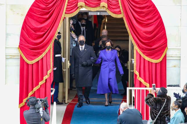 U.S. Vice President-elect Kamala Harris and husband Doug Emhoff arrive to the inauguration of U.S. President-elect Joe Biden at the U.S. Capitol on January 20, 2021 in Washington, DC. During today’s inauguration ceremony Joe Biden becomes the 46th president of the United States.