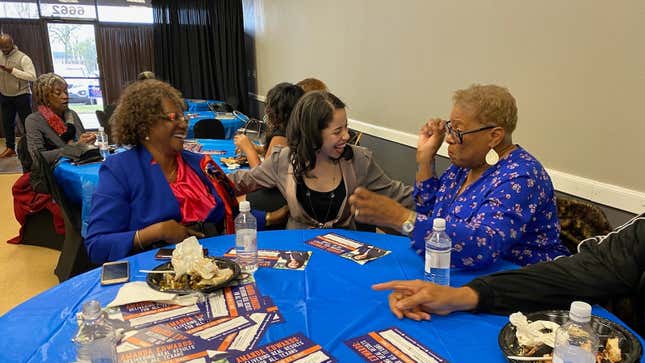 Amanda Edwards, center, at a campaign event.