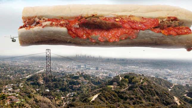 Authorities say they have no idea where the massive, messy sandwich appeared from, or why.
