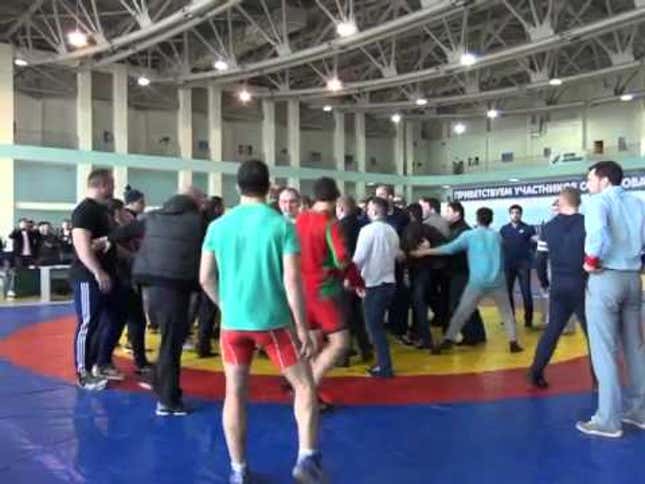 Bad Russian Wrestler Throws Slapping Fit, Starts Brawl