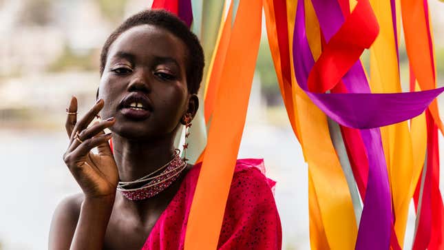 Adut Akech attends the Swarovski Rainbow Paradise Spring Summer 18 Collection Launch on November 24, 2017, in Sydney, Australia