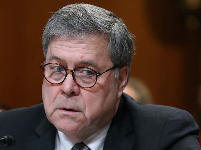  Attorney General William Barr testifies before the Senate Appropriations Committee in the Dirksen Senate Office Building on April 10, 2019 in Washington, DC. Barr is appearing before the Senate committee one day after testifying to the House where he faced many questions about the Mueller report.