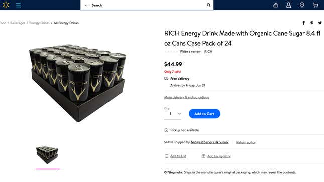 Image for article titled You Can Finally Buy Rich Energy in the U.S. Through Walmart