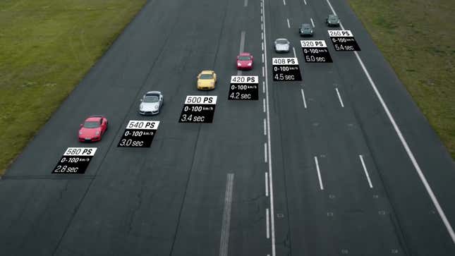 Image for article titled Watch Every Porsche 911 Turbo Generation Go Head-To-Head In A Drag Race