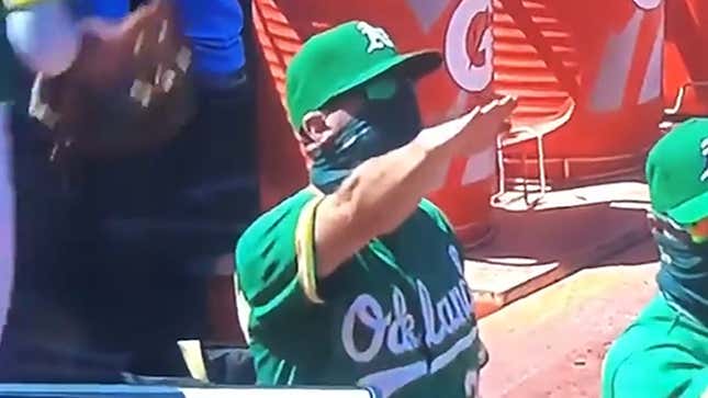 Image for article titled Nazi or Nah? Oakland A&#39;s Coach Apologies for &#39;Unintentional&#39; Salute