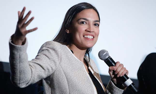 US Representative Alexandria Ocasio-Cortez on stage during the 2019 Athena Film Festival closing night film, ‘Knock Down the House’ at Barnard College on March 3, 2019 in New York City.