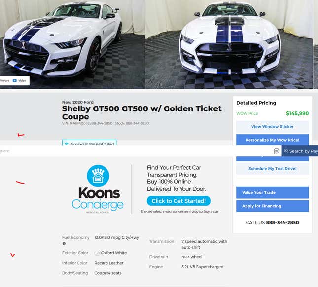 Image for article titled Ford Dealer’s Description Of Its $150,000 Marked-Up GT500 Is Just Perfect