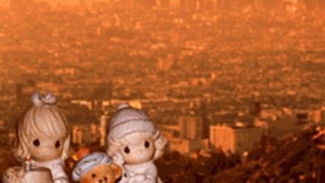 Adorable figurines and stuffed animals loom over Los Angeles' sentiment-choked skyline. 