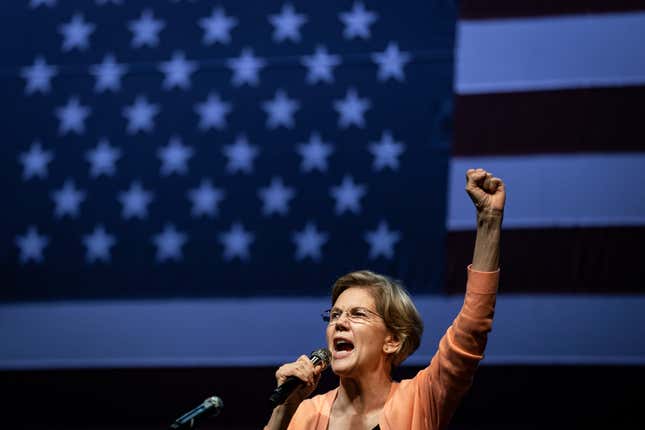 Democratic presidential candidate Sen. Elizabeth Warren (D-Mass.) speaks during a campaign rally at the Charleston Music Hall on February 26, 2020 in Charleston, South Carolina. 