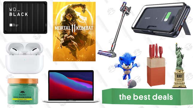 Image for article titled Tuesday&#39;s Best Deals: AirPods Pro, Aukey Wireless Power Bank, Mortal Kombat 11, LEGO Architecture Statue of Liberty, Dyson V7 Animal, Tree Hut Sale, and More