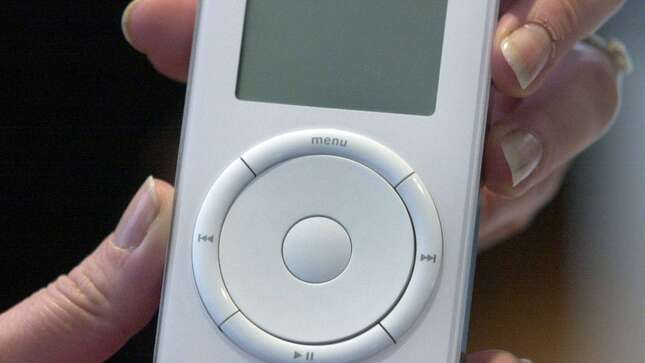 In this Oct. 23, 2001 file photo, the original iPod is displayed after its introduction by Apple Inc.