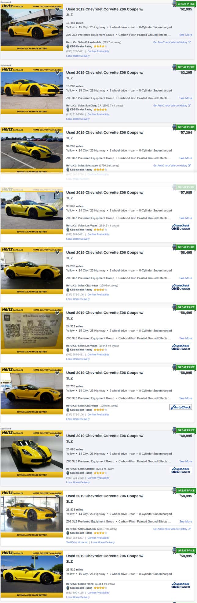 Image for article titled Hertz Just Dumped A Bunch Of Cheap Z06 Corvettes Onto The Market